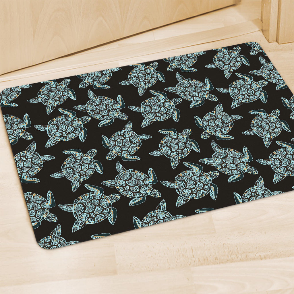 Blue And Black Sea Turtle Pattern Print Polyester Doormat