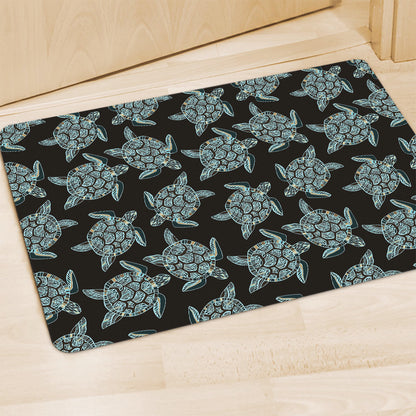 Blue And Black Sea Turtle Pattern Print Polyester Doormat