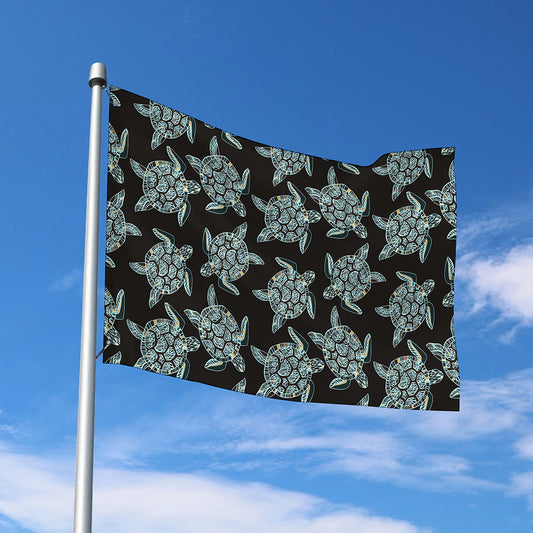 Blue And Black Sea Turtle Pattern Print Polyester Flag