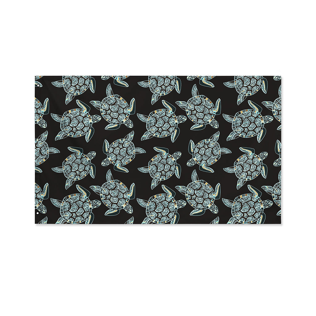 Blue And Black Sea Turtle Pattern Print Polyester Flag