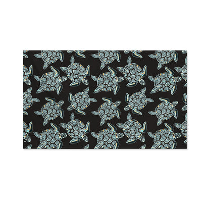 Blue And Black Sea Turtle Pattern Print Polyester Flag