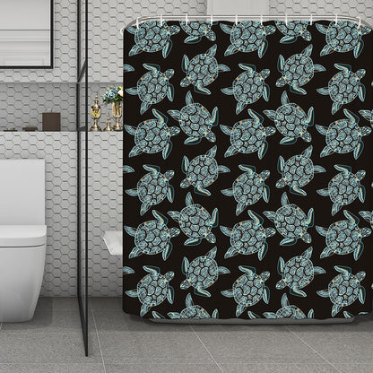 Blue And Black Sea Turtle Pattern Print Polyester Shower Curtain