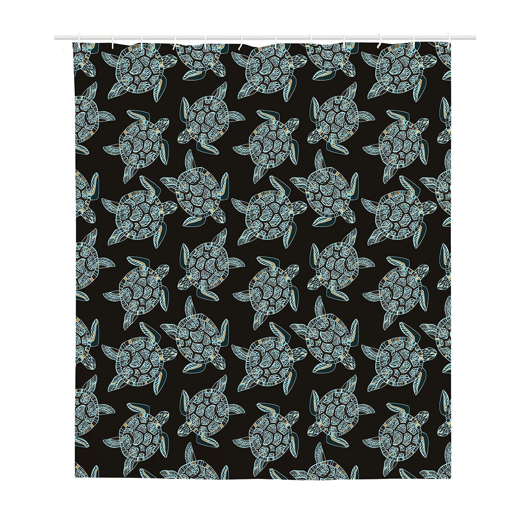 Blue And Black Sea Turtle Pattern Print Polyester Shower Curtain