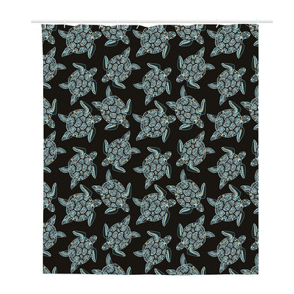 Blue And Black Sea Turtle Pattern Print Polyester Shower Curtain