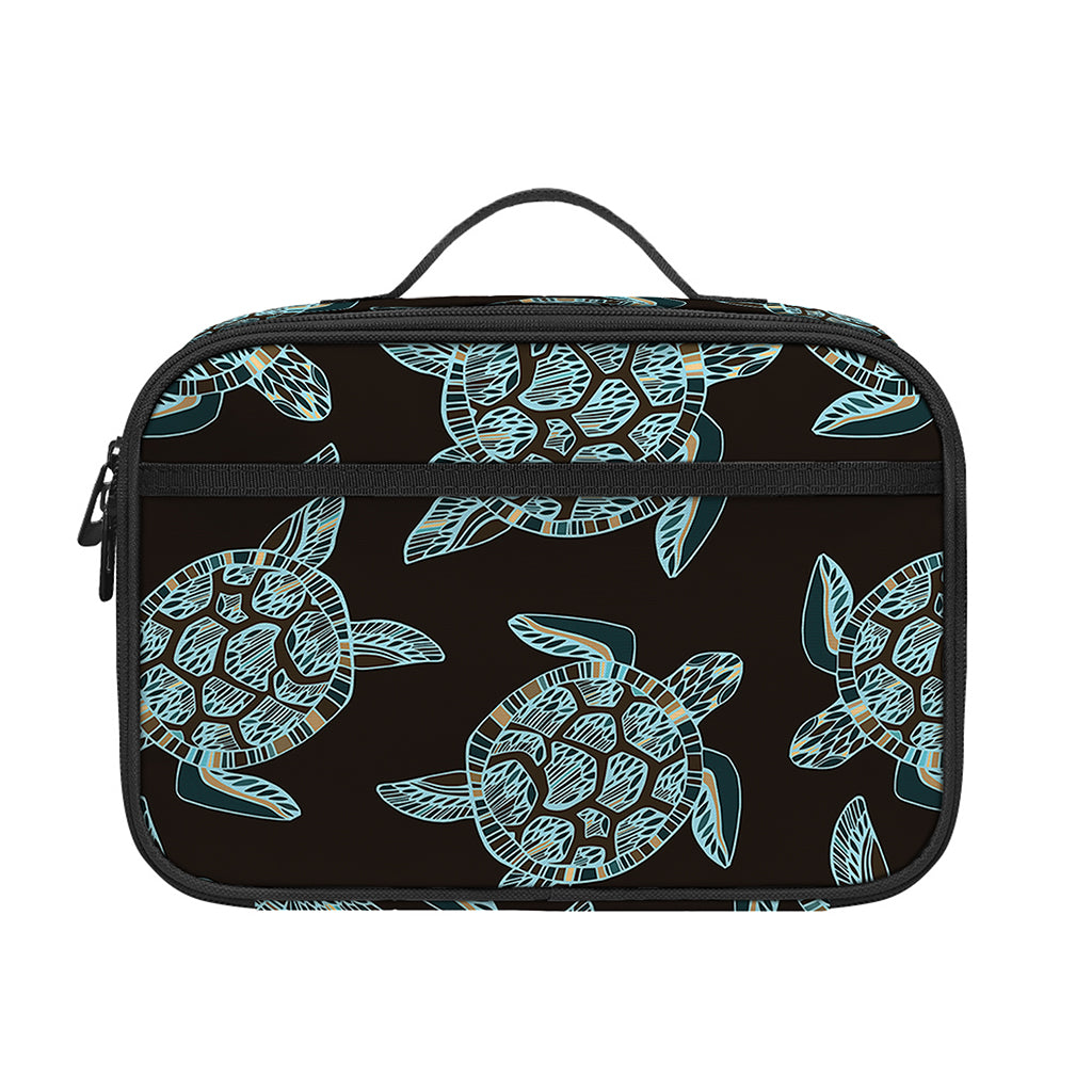 Blue And Black Sea Turtle Pattern Print Portable Lunch Bag
