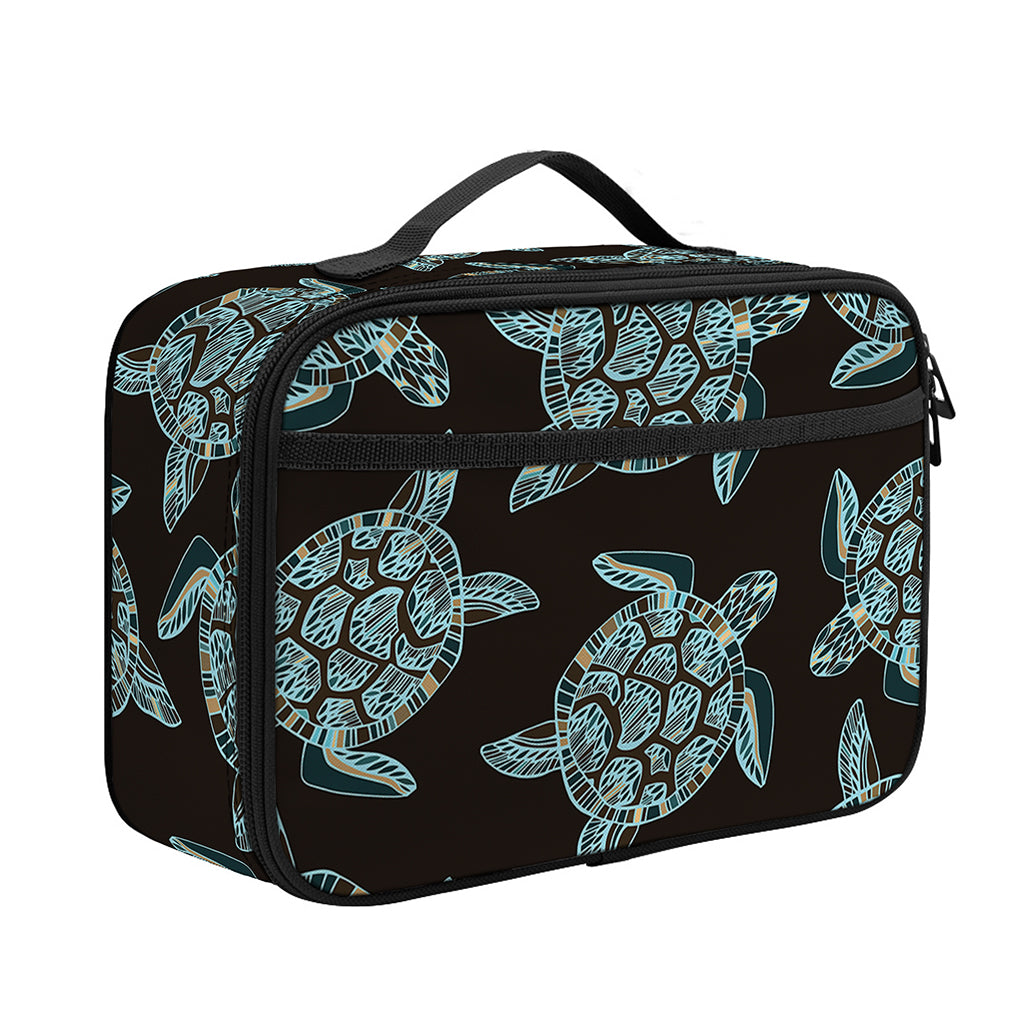Blue And Black Sea Turtle Pattern Print Portable Lunch Bag