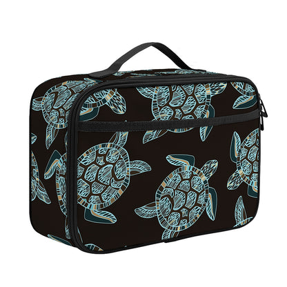 Blue And Black Sea Turtle Pattern Print Portable Lunch Bag