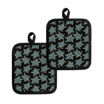Blue And Black Sea Turtle Pattern Print Pot Holders