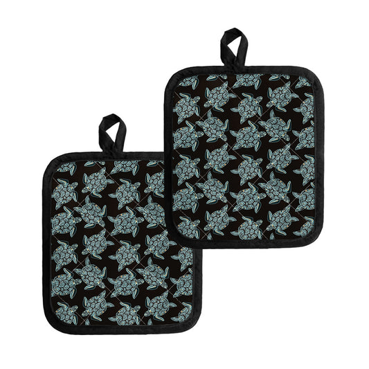 Blue And Black Sea Turtle Pattern Print Pot Holders