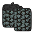 Blue And Black Sea Turtle Pattern Print Pot Holders With Pocket