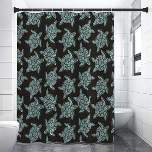 Blue And Black Sea Turtle Pattern Print Premium Shower Curtain