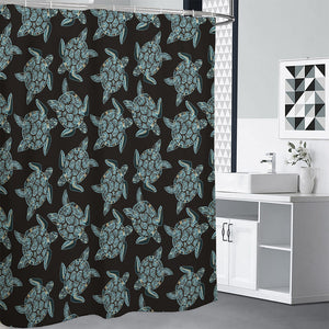 Blue And Black Sea Turtle Pattern Print Premium Shower Curtain