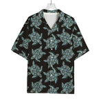 Blue And Black Sea Turtle Pattern Print Rayon Hawaiian Shirt