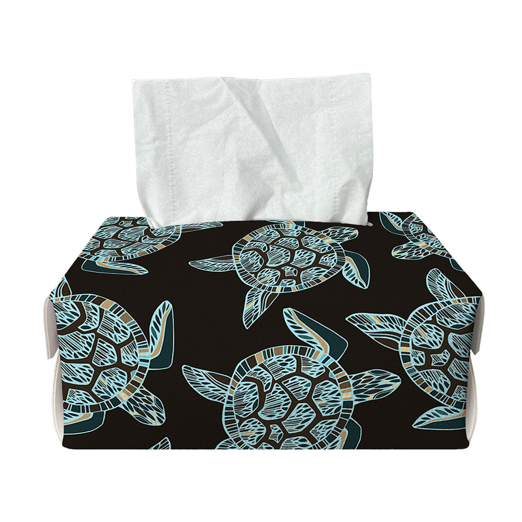 Blue And Black Sea Turtle Pattern Print Rectangle Tissue Box Cover