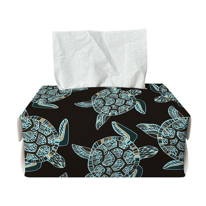 Blue And Black Sea Turtle Pattern Print Rectangle Tissue Box Cover
