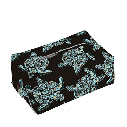 Blue And Black Sea Turtle Pattern Print Rectangle Tissue Box Cover