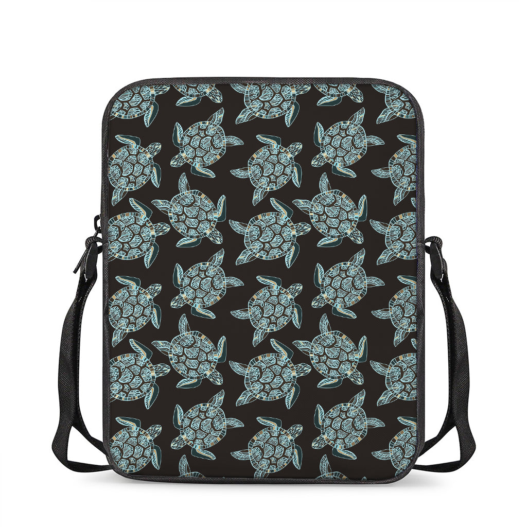 Blue And Black Sea Turtle Pattern Print Rectangular Crossbody Bag