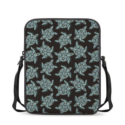 Blue And Black Sea Turtle Pattern Print Rectangular Crossbody Bag