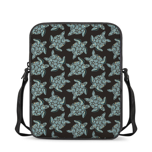 Blue And Black Sea Turtle Pattern Print Rectangular Crossbody Bag