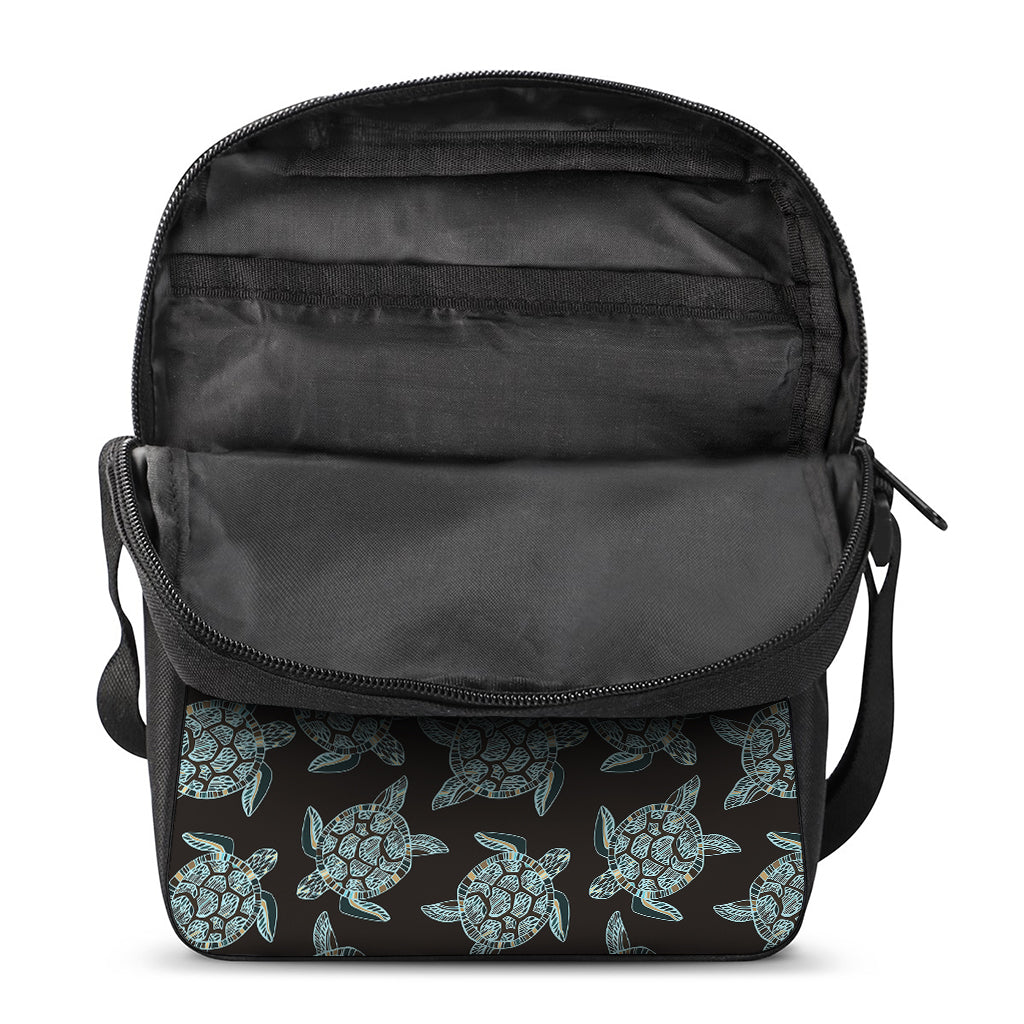 Blue And Black Sea Turtle Pattern Print Rectangular Crossbody Bag