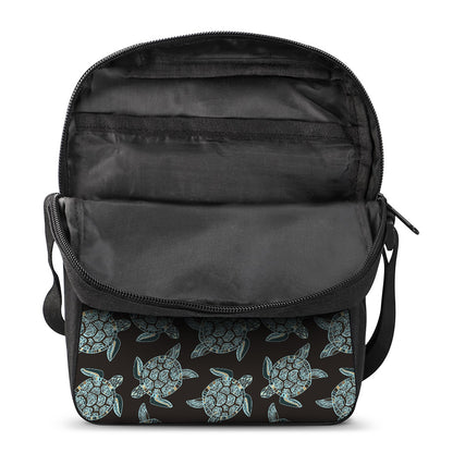 Blue And Black Sea Turtle Pattern Print Rectangular Crossbody Bag