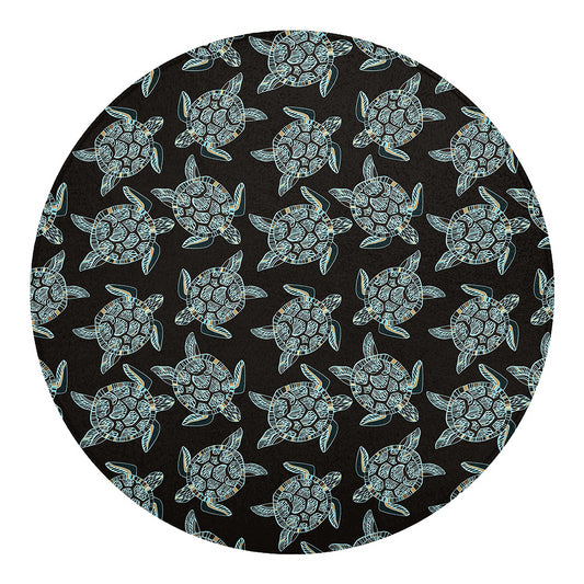 Blue And Black Sea Turtle Pattern Print Round Blanket