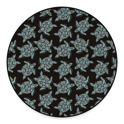 Blue And Black Sea Turtle Pattern Print Round Floor Mat