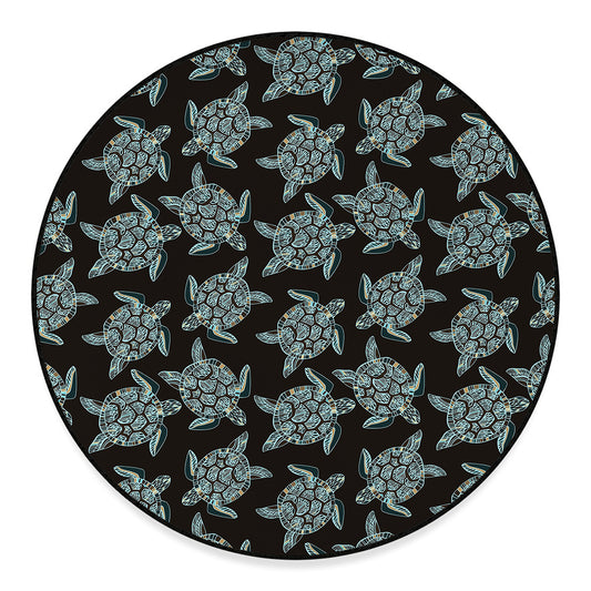 Blue And Black Sea Turtle Pattern Print Round Floor Mat