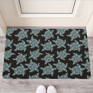 Blue And Black Sea Turtle Pattern Print Rubber Doormat