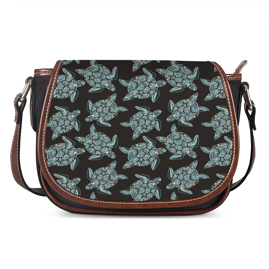 Blue And Black Sea Turtle Pattern Print Saddle Bag
