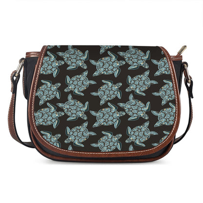 Blue And Black Sea Turtle Pattern Print Saddle Bag