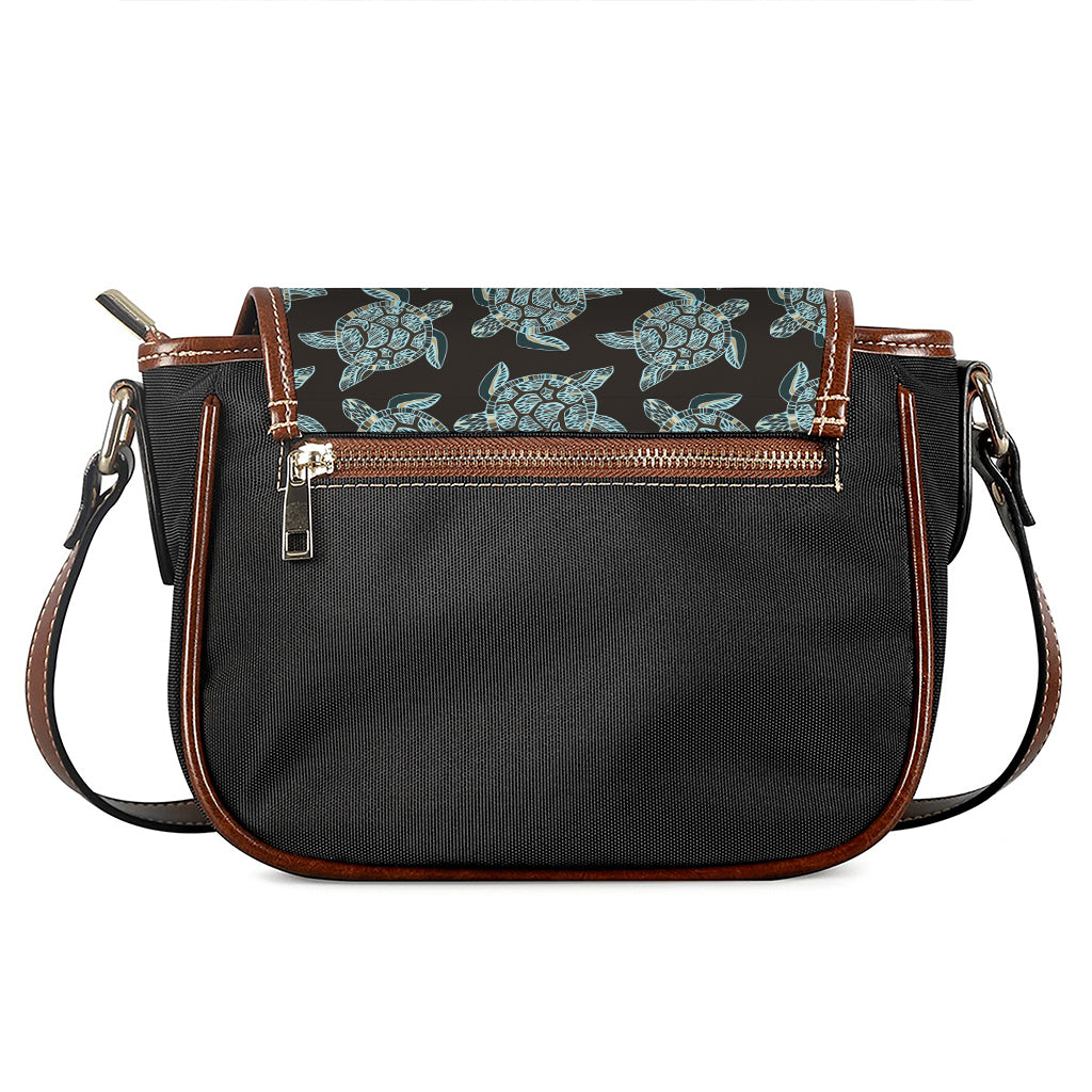 Blue And Black Sea Turtle Pattern Print Saddle Bag