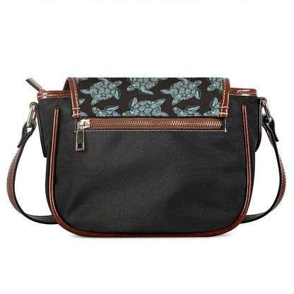 Blue And Black Sea Turtle Pattern Print Saddle Bag