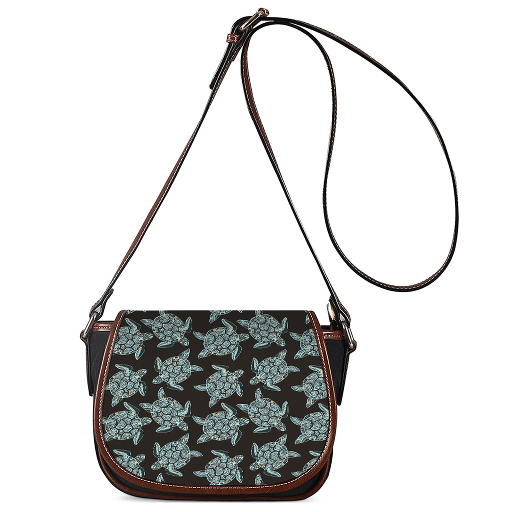 Blue And Black Sea Turtle Pattern Print Saddle Bag