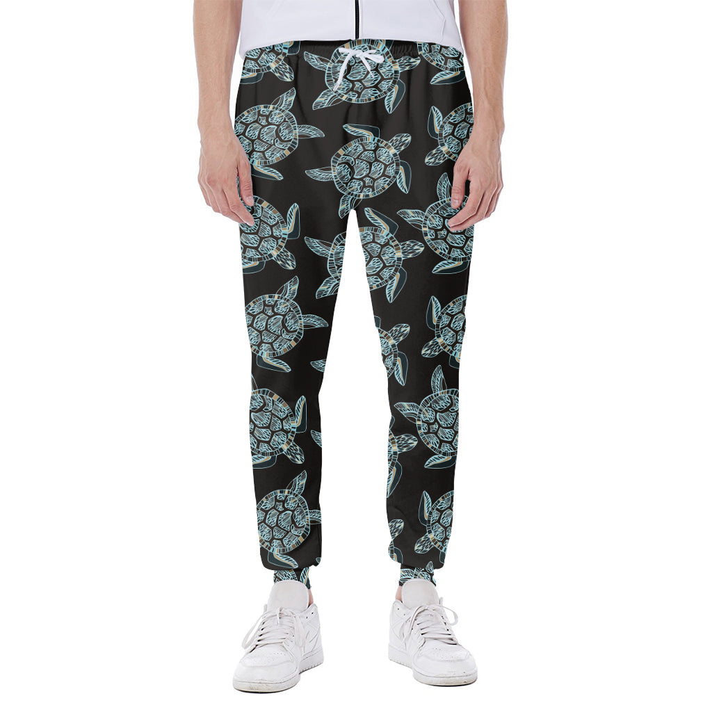 Blue And Black Sea Turtle Pattern Print Scuba Joggers