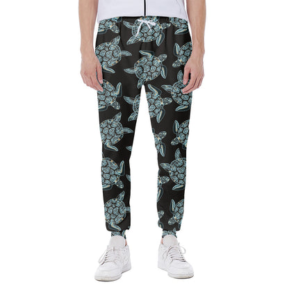 Blue And Black Sea Turtle Pattern Print Scuba Joggers