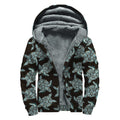 Blue And Black Sea Turtle Pattern Print Sherpa Lined Zip Up Hoodie
