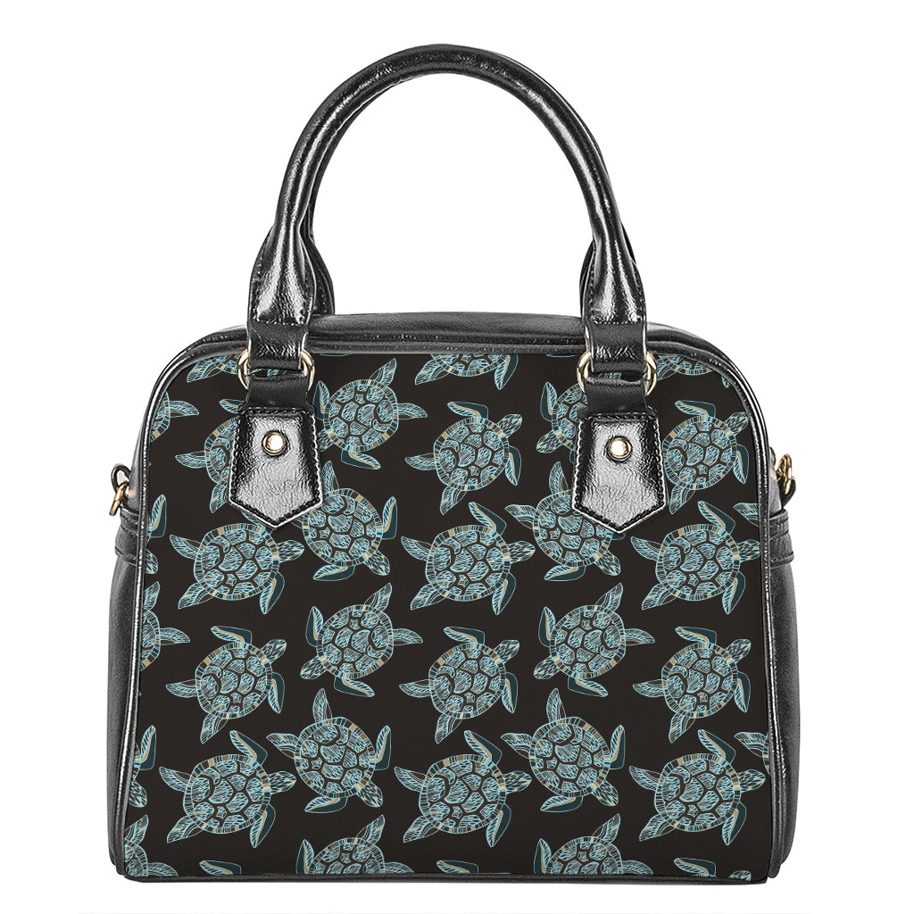 Blue And Black Sea Turtle Pattern Print Shoulder Handbag