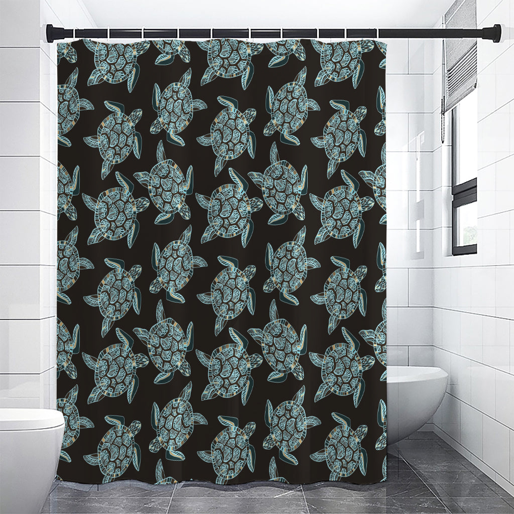 Blue And Black Sea Turtle Pattern Print Shower Curtain