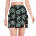 Blue And Black Sea Turtle Pattern Print Side Slit Mini Skirt