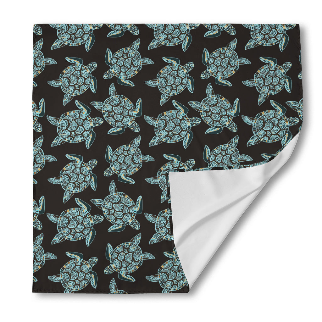 Blue And Black Sea Turtle Pattern Print Silk Bandana