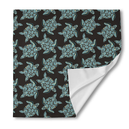 Blue And Black Sea Turtle Pattern Print Silk Bandana