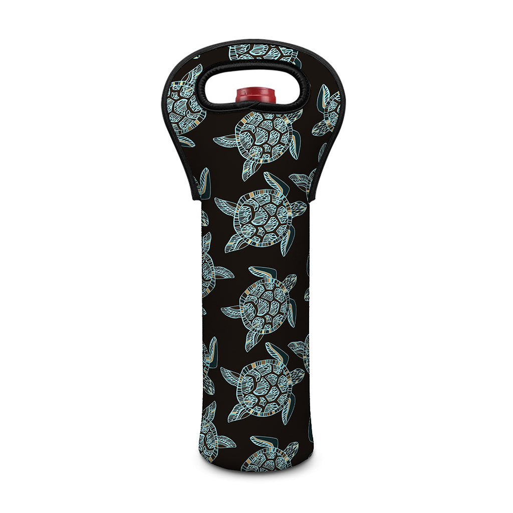 Blue And Black Sea Turtle Pattern Print Single Neoprene Wine Tote