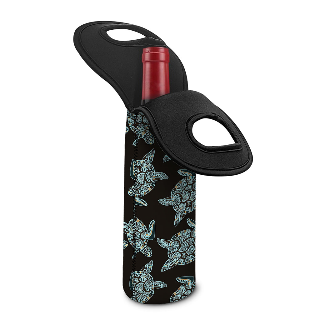 Blue And Black Sea Turtle Pattern Print Single Neoprene Wine Tote