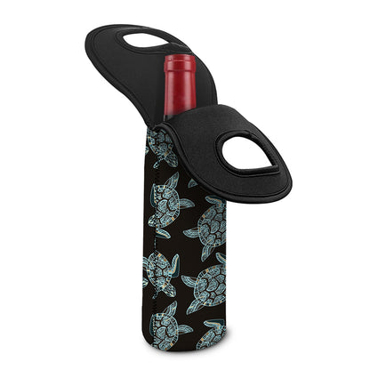 Blue And Black Sea Turtle Pattern Print Single Neoprene Wine Tote