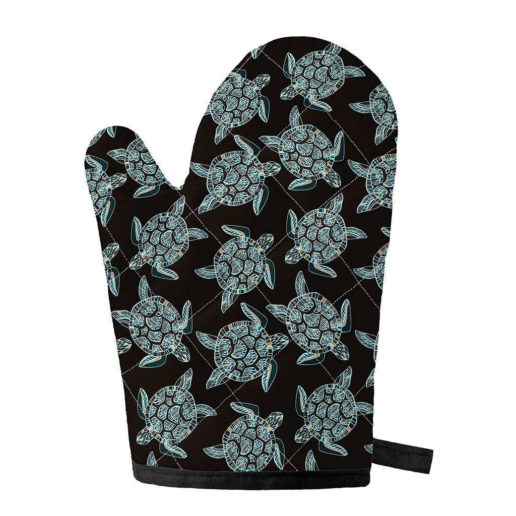 Blue And Black Sea Turtle Pattern Print Single Oven Mitt