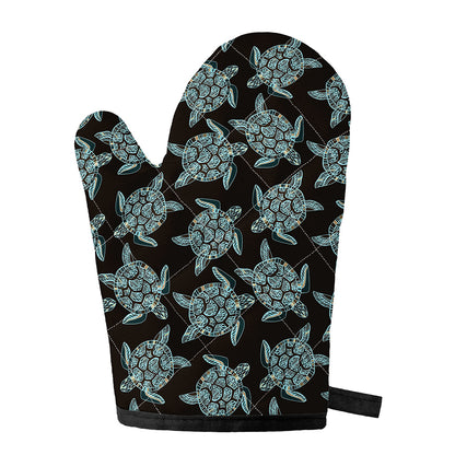 Blue And Black Sea Turtle Pattern Print Single Oven Mitt
