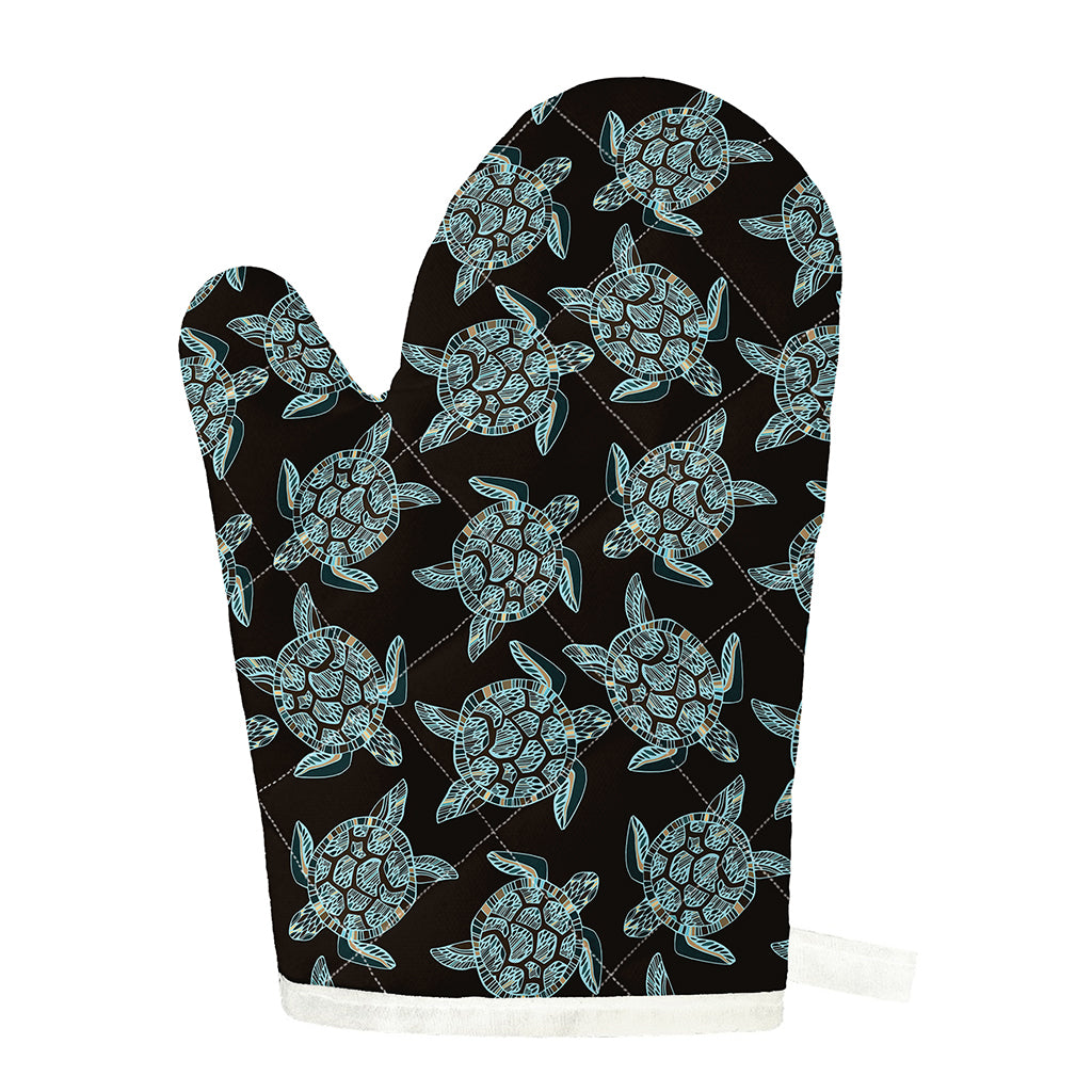 Blue And Black Sea Turtle Pattern Print Single Oven Mitt
