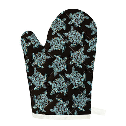 Blue And Black Sea Turtle Pattern Print Single Oven Mitt