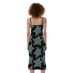 Blue And Black Sea Turtle Pattern Print Slim Fit Midi Cami Dress